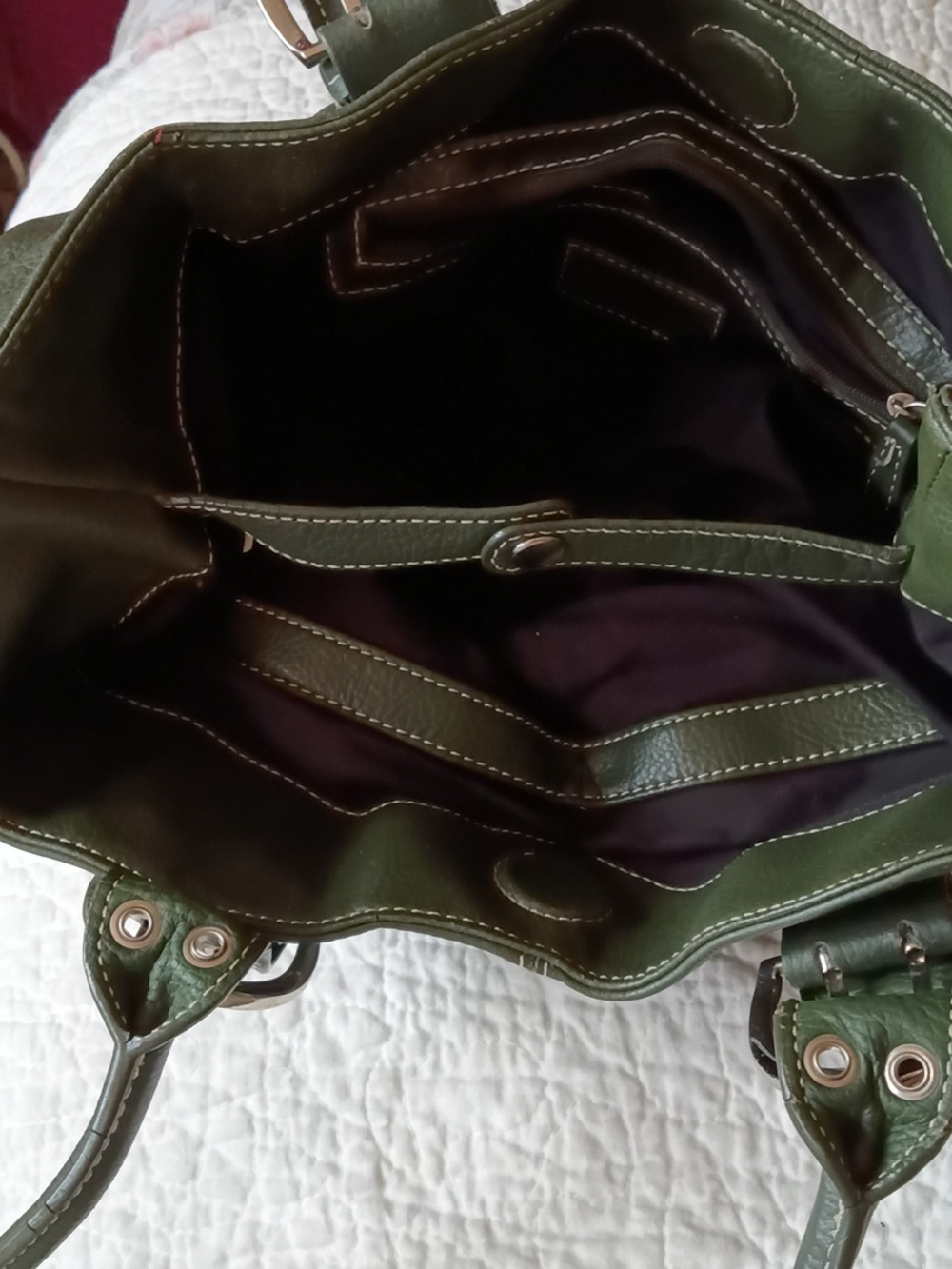 TIGNANELLO All Leather Handbag Purse, Olive Green, Like New Condition, Large - Picture 5 of 5